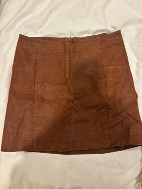 Free People Rust Brown Faux-Leather Mini Skirt
